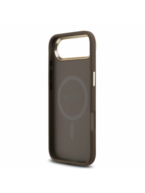 Guess Guess PU Leather 4G Strass Triangle Logo Gold Frame MagSafe Zadní Kryt pro iPhone Air Brown