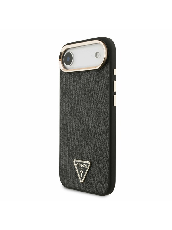 Guess Guess PU Leather 4G Strass Triangle Logo Gold Frame MagSafe Zadní Kryt pro iPhone Air Black