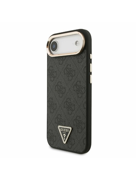 Guess Guess PU Leather 4G Strass Triangle Logo Gold Frame MagSafe Zadní Kryt pro iPhone Air Black
