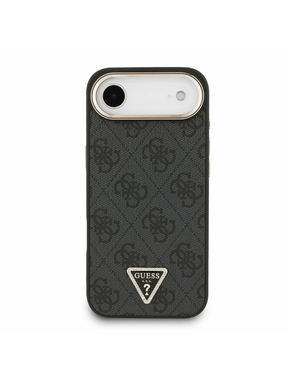 Guess Guess PU Leather 4G Strass Triangle Logo Gold Frame MagSafe Zadní Kryt pro iPhone Air Black