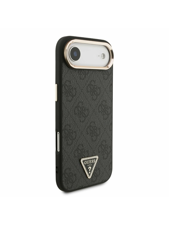 Guess Guess PU Leather 4G Strass Triangle Logo Gold Frame MagSafe Zadní Kryt pro iPhone Air Black