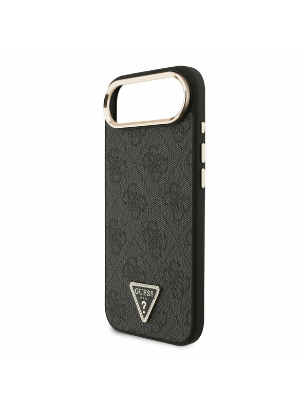Guess Guess PU Leather 4G Strass Triangle Logo Gold Frame MagSafe Zadní Kryt pro iPhone Air Black