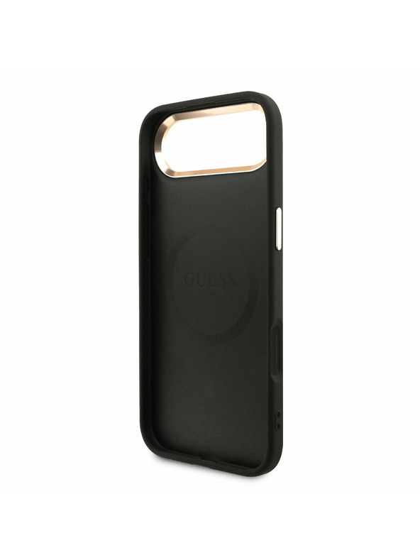 Guess Guess PU Leather 4G Strass Triangle Logo Gold Frame MagSafe Zadní Kryt pro iPhone Air Black