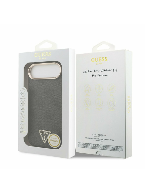 Guess Guess PU Leather 4G Strass Triangle Logo Gold Frame MagSafe Zadní Kryt pro iPhone Air Black