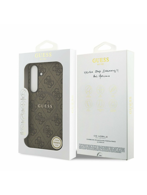 Guess Guess PU Leather 4G Colored Ring MagSafe Zadní Kryt pro Samsung Galaxy S25 FE Brown