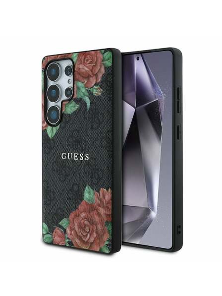 Guess Guess PU Leather 4G Flowers Print Metal Classic Logo MagSafe Zadní Kryt pro Samsung Galaxy S25 Ultra Black