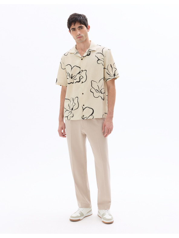 Celio Lněná košile Naflori s krátkým rukávem