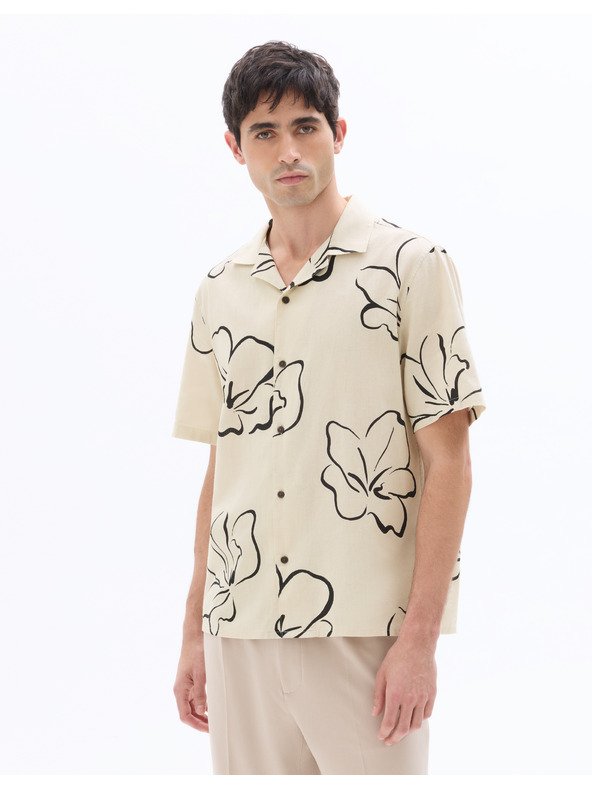 Celio Lněná košile Naflori s krátkým rukávem