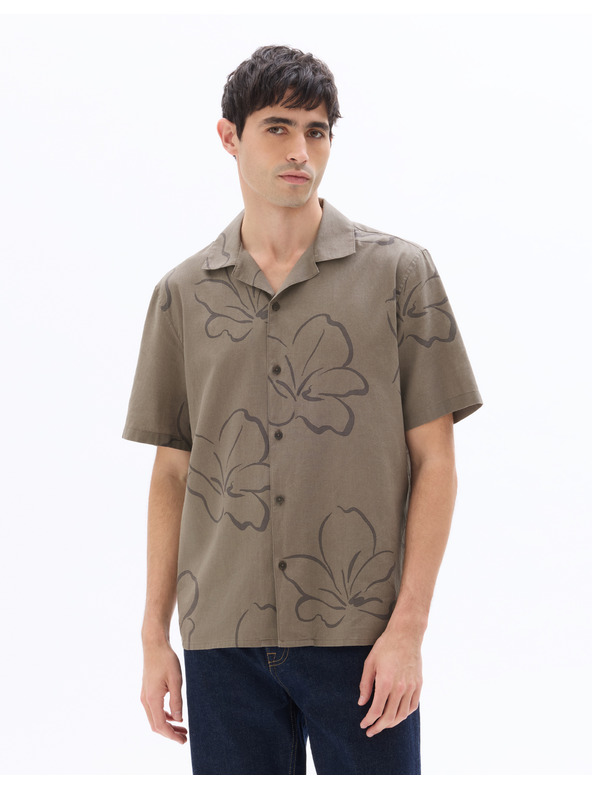 Celio Lněná košile Naflori s krátkým rukávem