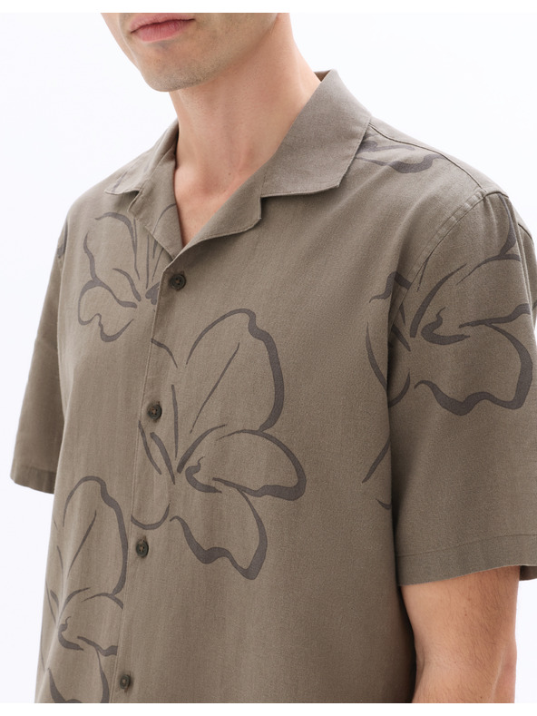 Celio Lněná košile Naflori s krátkým rukávem