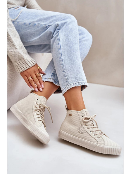 BIG STAR SHOES Dámské zateplené manšestrové tenisky Big Star Hi-Poly System - béžové