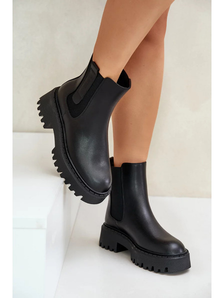 BIG STAR SHOES Dámské kožené zateplené kotníkové boty Big Star Chelsea - černé