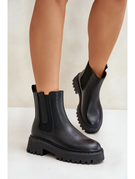 BIG STAR SHOES Dámské kožené zateplené kotníkové boty Big Star Chelsea - černé