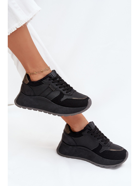 BIG STAR SHOES Dámské zateplené tenisky na platformě Big Star HI-POLY SYSTEM – černé