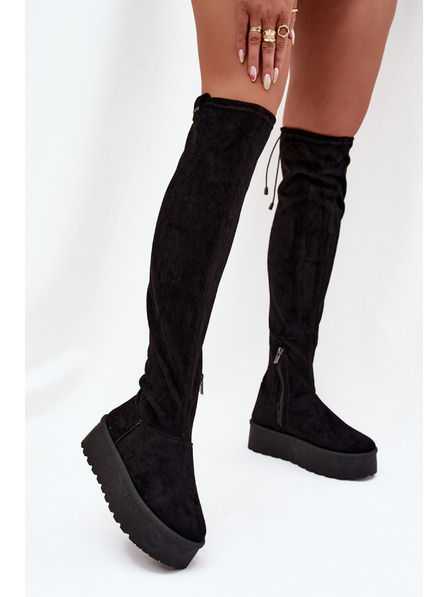 BIG STAR SHOES Dámské kozačky nad kolena na platformě Big Star – černé