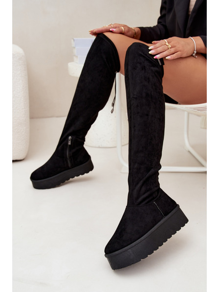 BIG STAR SHOES Dámské kozačky nad kolena na platformě Big Star – černé