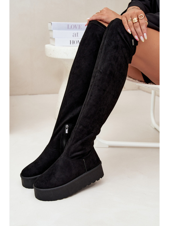 BIG STAR SHOES Dámské kozačky nad kolena na platformě Big Star – černé