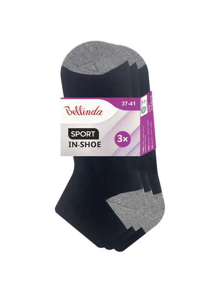 Bellinda SPORT WOMEN IN-SHOE 3x - Dámské sportovní kotníkové ponožky 3 páry - černá