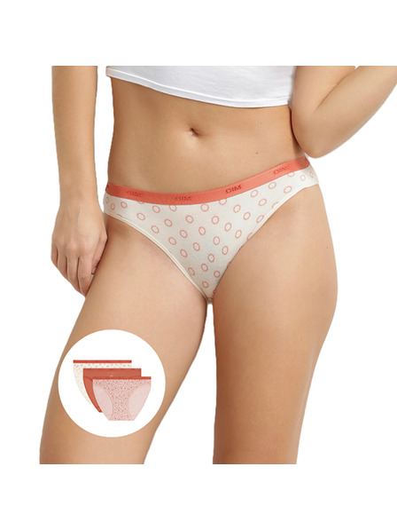 DIM DIM LES POCKETS COTTON SLIP 3x - Dámské bavlněné kalhotky 3 ks - smetanová - cihlová
