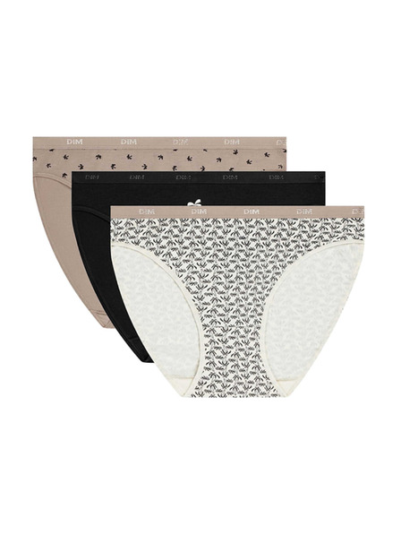 DIM DIM LES POCKETS COTTON SLIP 3x - Dámské bavlněné kalhotky 3 ks - bílá - světle hnědá - černá