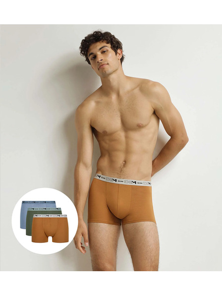DIM DIM GOTS COTTON STRETCH BOXER 3x - Pánské boxerky z bio bavlny 3ks - oranžová - tmavě zelená - světle hnědá