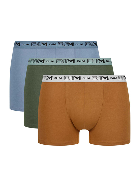DIM DIM GOTS COTTON STRETCH BOXER 3x - Pánské boxerky z bio bavlny 3ks - oranžová - tmavě zelená - světle hnědá