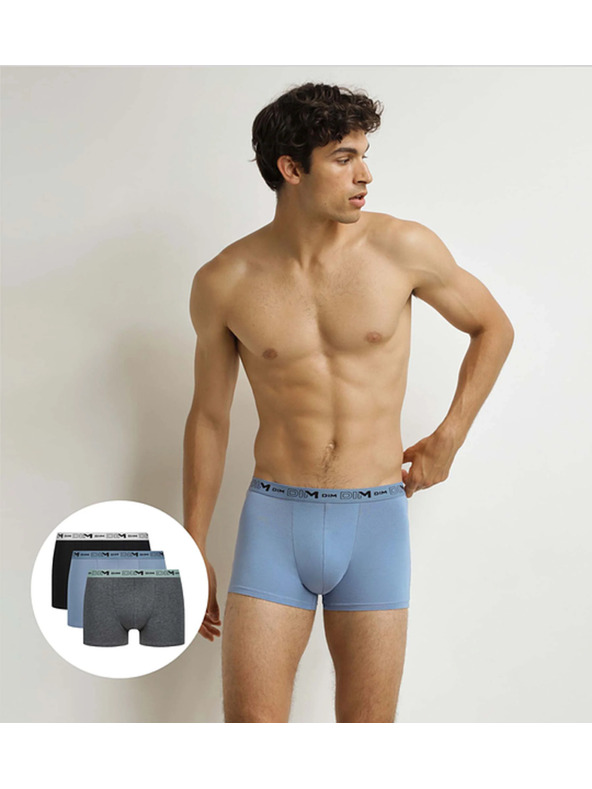 DIM DIM GOTS COTTON STRETCH BOXER 3x - Pánské boxerky z bio bavlny 3ks -  šedá - modrá - černá
