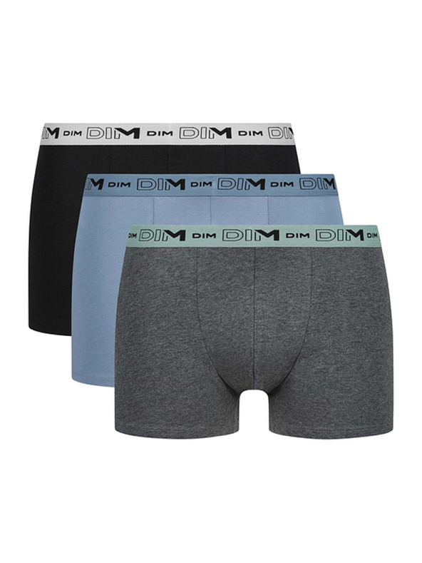 DIM DIM GOTS COTTON STRETCH BOXER 3x - Pánské boxerky z bio bavlny 3ks -  šedá - modrá - černá