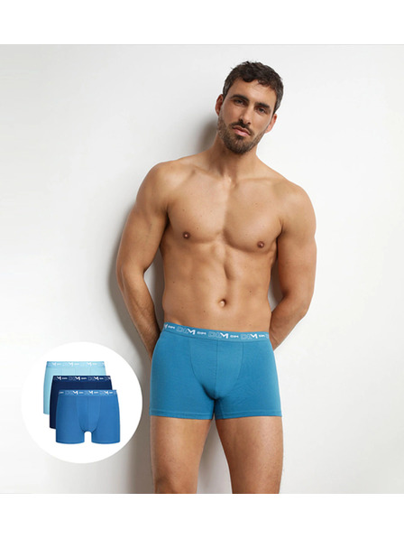 DIM DIM COTTON STRETCH BOXER 3x - Pánské boxerky 3 ks - světle modrá - tmavě modrá