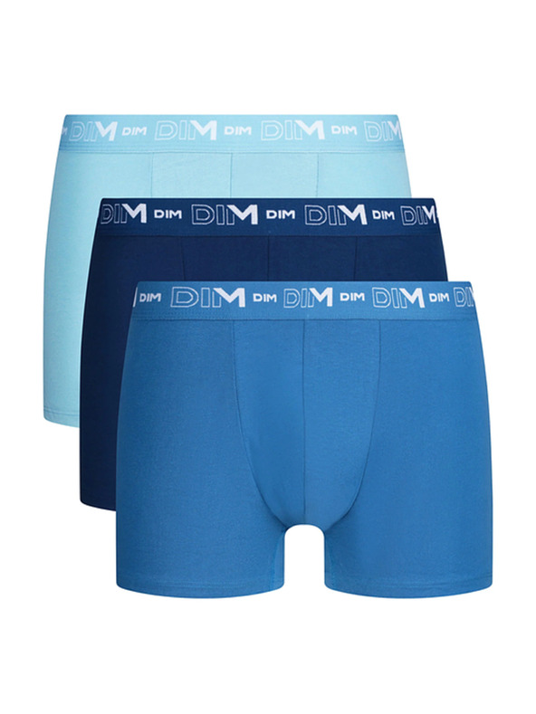 DIM DIM COTTON STRETCH BOXER 3x - Pánské boxerky 3 ks - světle modrá - tmavě modrá