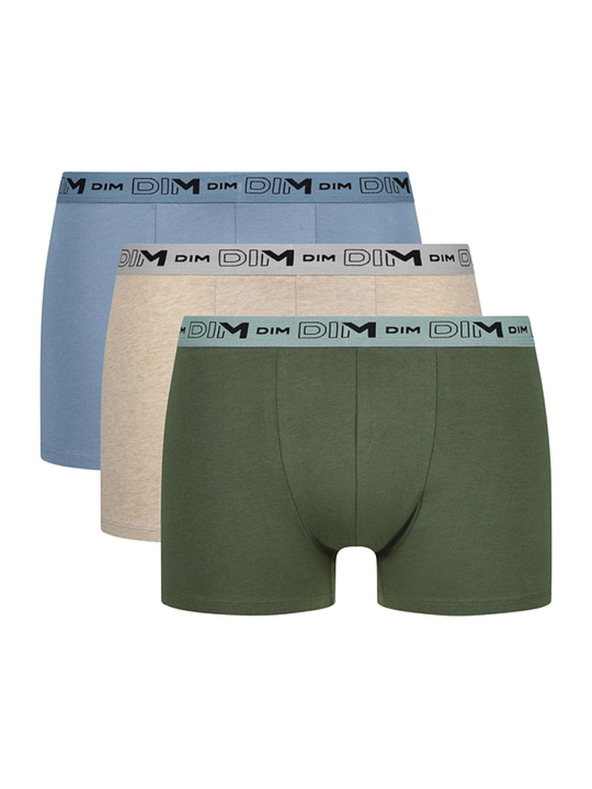 DIM DIM GOTS COTTON STRETCH BOXER 3x - Pánské boxerky z bio bavlny 3ks - zelená - světle hnědá - světle modrá
