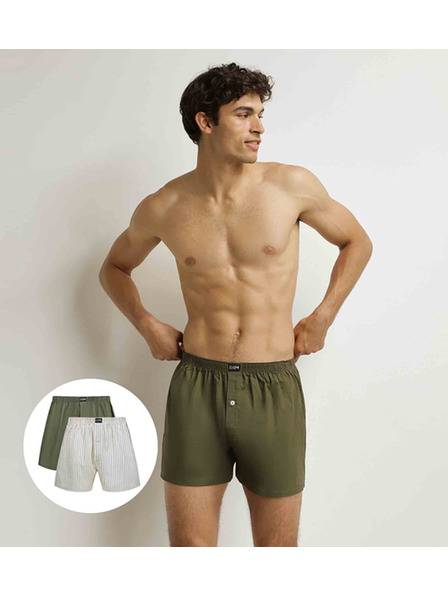 DIM DIM COTTON STRETCH LOOSE BOXER 2x - Pánské volné boxerky 2 ks - šedá - zelená