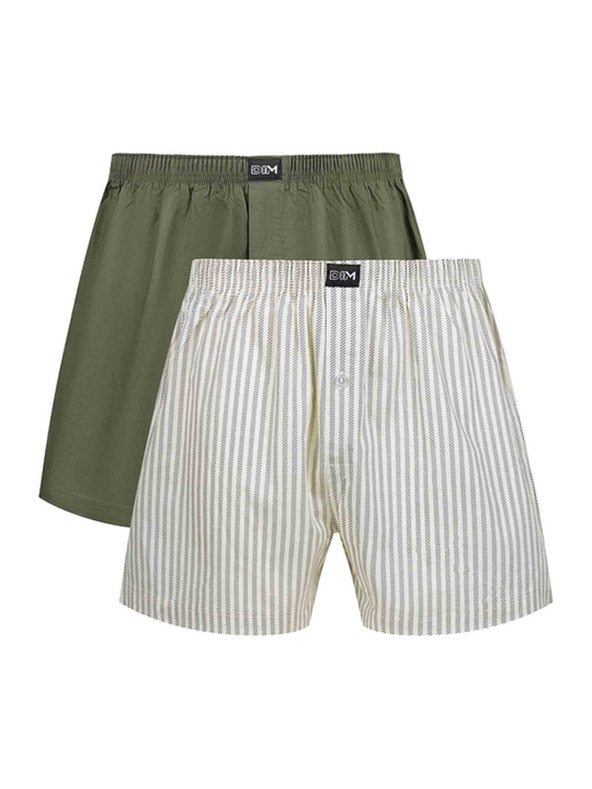 DIM DIM COTTON STRETCH LOOSE BOXER 2x - Pánské volné boxerky 2 ks - šedá - zelená