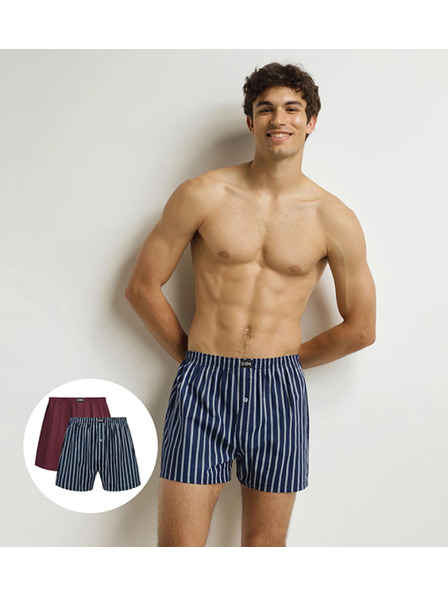 DIM DIM COTTON STRETCH LOOSE BOXER 2x - Pánské volné boxerky 2 ks - tmavě červená - tmavě modrá