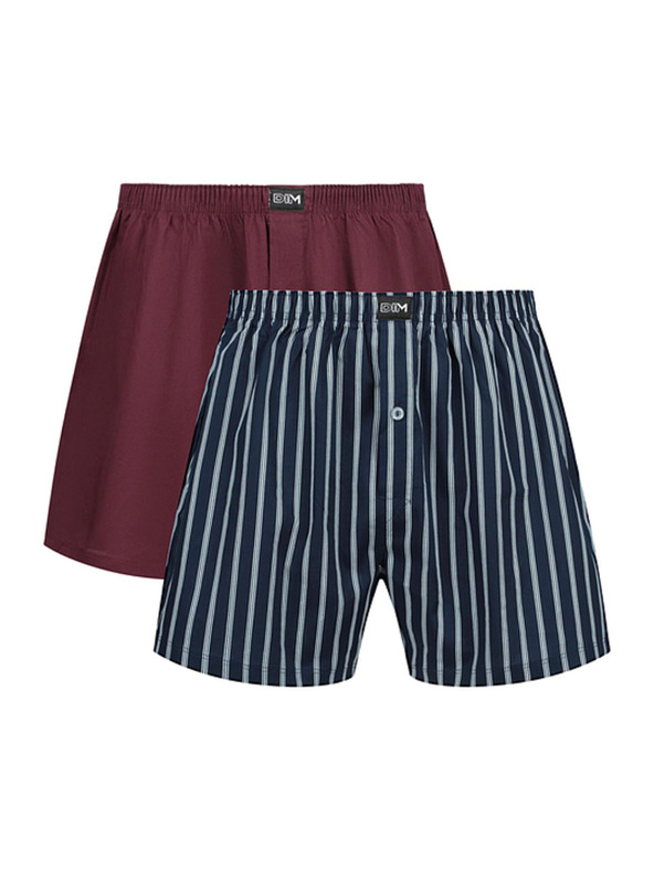 DIM DIM COTTON STRETCH LOOSE BOXER 2x - Pánské volné boxerky 2 ks - tmavě červená - tmavě modrá