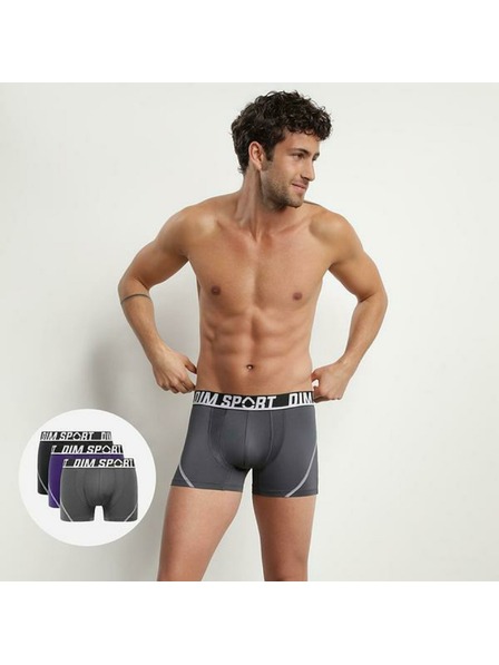 DIM DIM SPORT MICROFIBRE BOXER 3x - Pánské sportovní boxerky 3 ks - šedá - modrá - černá
