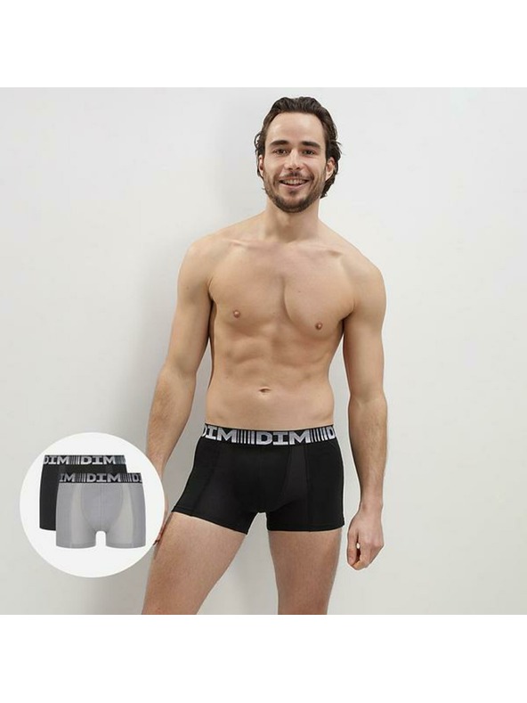 DIM DIM COTTON 3D FLEX AIR BOXER 2x - Pánské boxerky 2ks - šedá - černá