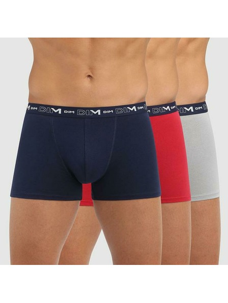 DIM Sada tří pánských boxerek v tmavě modré, červené a světle šedé barvě Dim COTTON STRETCH BOXER