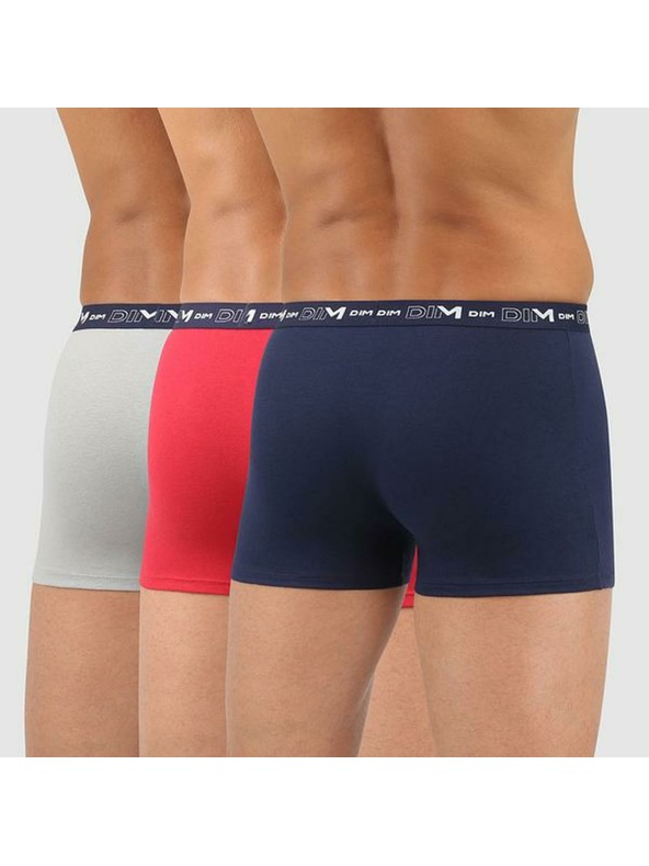 DIM Sada tří pánských boxerek v tmavě modré, červené a světle šedé barvě Dim COTTON STRETCH BOXER