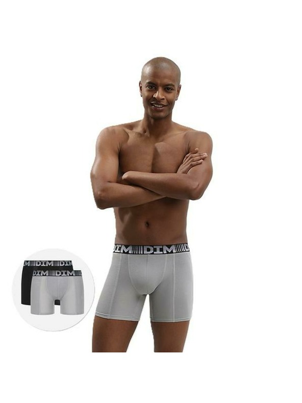 DIM Sada dvou pánských sportovních boxerek v šedé a černé barvě Dim 3D FLEX AIR LONG BOXER