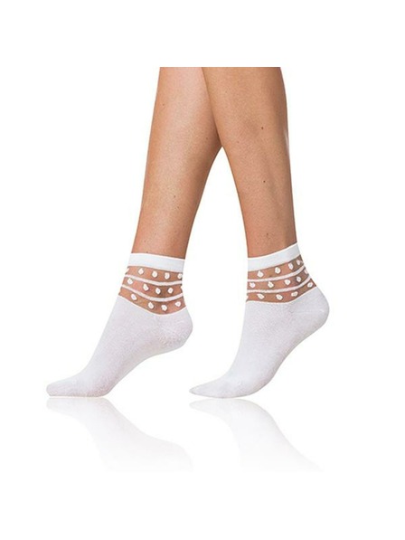 Bellinda Bílé dámské ponožky s ozdobným detailem Bellinda TRENDY COTTON SOCKS