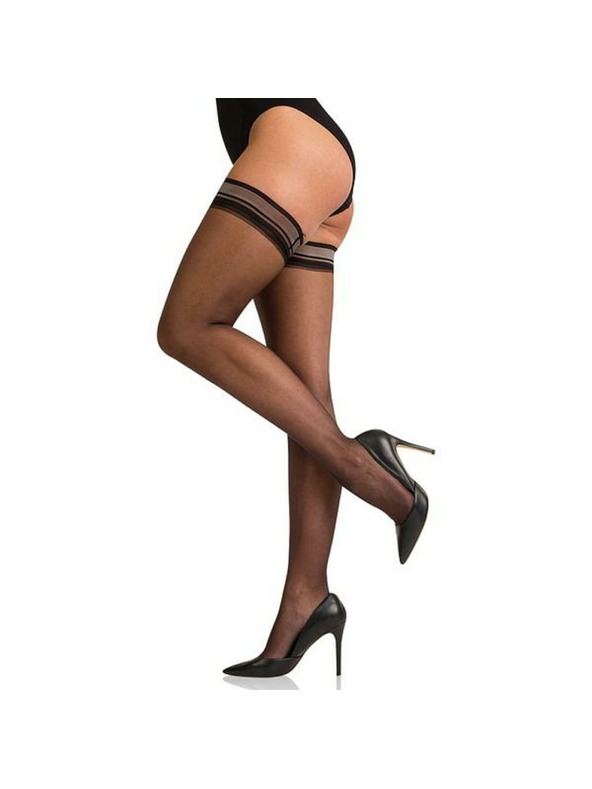 Bellinda Černé dámské samodržící punčochy BELLINDA Hold Up Sexy 15 DEN