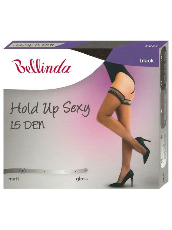 Bellinda Černé dámské samodržící punčochy BELLINDA Hold Up Sexy 15 DEN