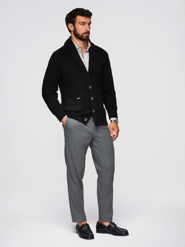 Ombre Clothing Pánský bavlněný svetr se šálovým límcem - černý V4 OM-SWCD-0153 Ombre Clothing