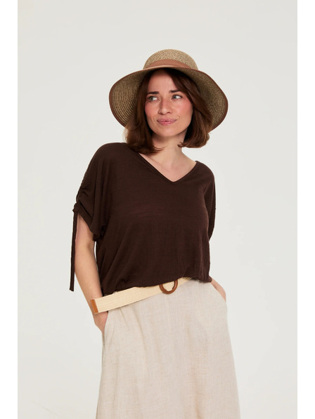 Moodo Slaměný klobouk hnědý Moodo