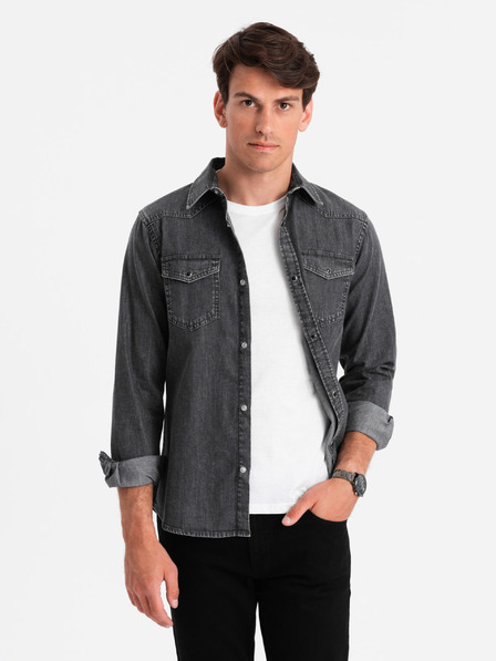 Ombre Clothing Černá pánská džínová košile Ombre Clothing