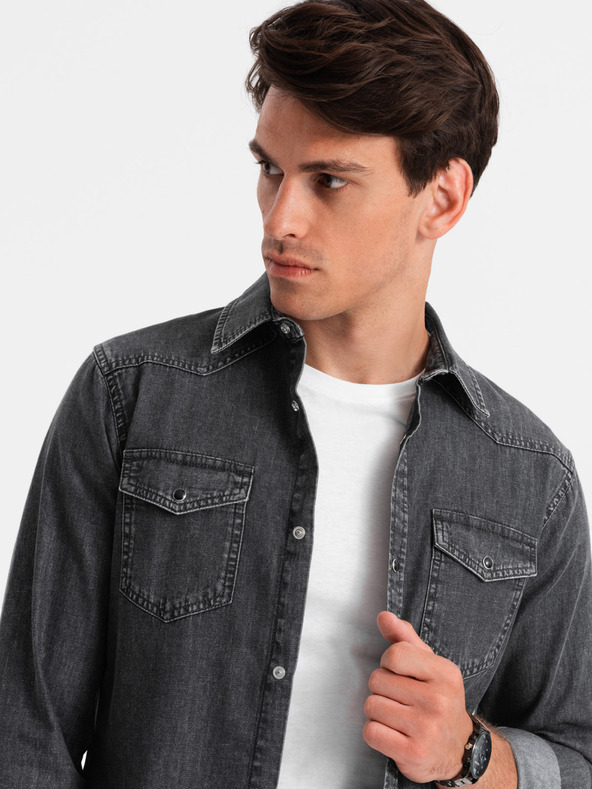 Ombre Clothing Černá pánská džínová košile Ombre Clothing