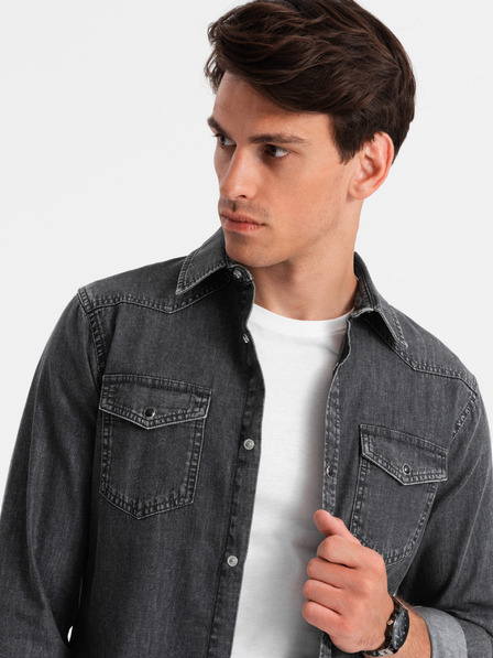 Ombre Clothing Černá pánská džínová košile Ombre Clothing