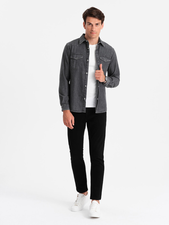 Ombre Clothing Černá pánská džínová košile Ombre Clothing