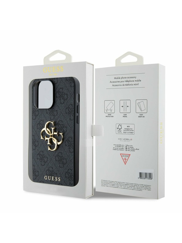 Guess Guess PU 4G Metal Logo Zadní Kryt pro iPhone 14 Pro Max Grey
